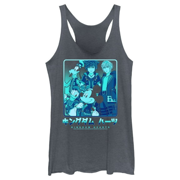 Women's Kingdom Hearts 3 Heroes In a Box  Racerback Tank Top Navy Blue Heather X Large