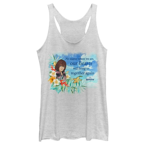 Women's Kingdom Hearts 3 Our Hearts Will Bring Us Together Again  Racerback Tank Top White Heather Medium