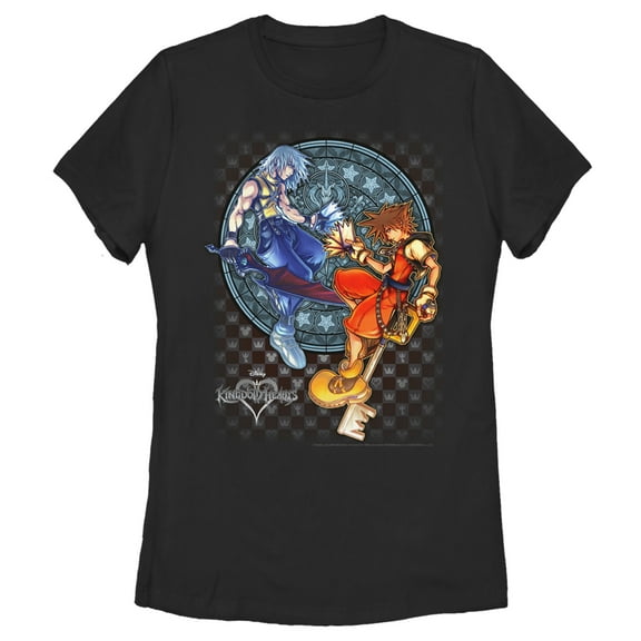 Women's Kingdom Hearts Chain of Memories Hero Duo Stained Glass  Graphic Tee Black X Large