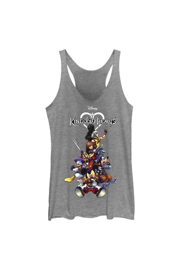 Women's Kingdom Hearts Coded Box Art Racerback Tank Top Gray Heather 2X Large