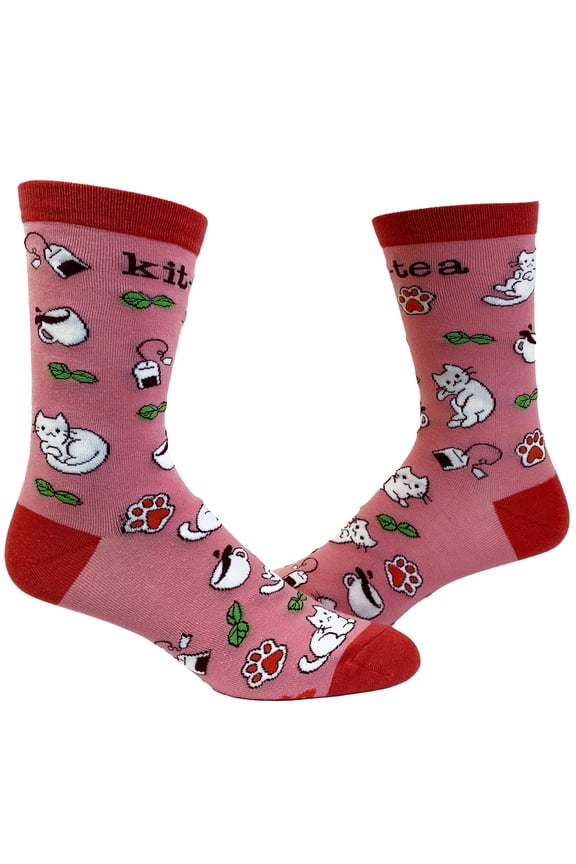 Women's Kit Tea Socks Funny Pet Cat Kitty Tea Time Pet Lover Graphic Footwear