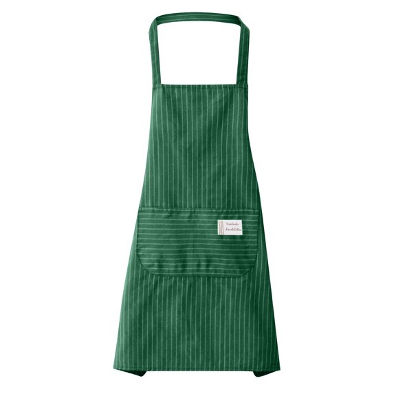 Women's Kitchen Apron with Striped Breathable Oil-Resistant Cooking Smock with Neck Strap for Home Baking Restaurant Green