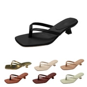 Womens Kitten Heel Sandals Square Toe Slip on Flip Flop Heels 2 Inch Thong Sandals Party Dress Heeled Sandals