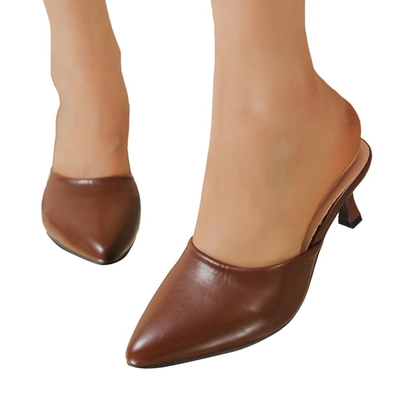 Women's Kitten Heeled Mules Pointed Toe Wedding Slip on Shoes Bride Stilettos Pumps Heeled Dressy Sexy Fashion Pumps Brown Size 6.5