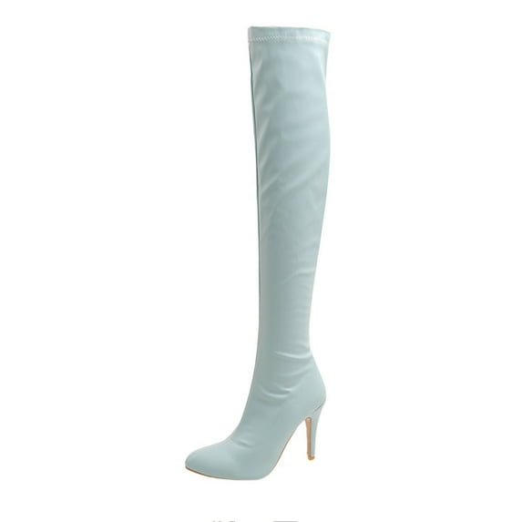 Women's Over The Knee Boots Pointed Toe High Heel Stilettos Boots Thigh High Boots Elegant Party Dress Boots Chunky Heel Fall Winter Shoes Light Blue 38