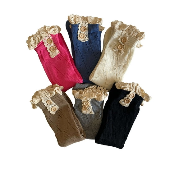 Women's Knee High Boot Socks Set, Crochet Button Cuff Solid-6 Assorted Colors Set, One Size