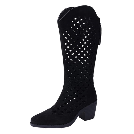 Women's Knee High Boots Back Zipper Cut-Out Chunky Heel Fall Fashion Tall Boots