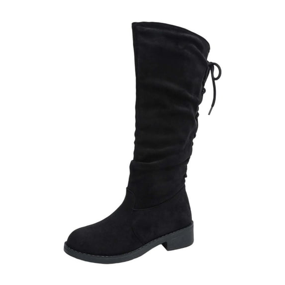 Women's Knee-High Boots Comfortable Flat Low Heel Round Toe Stretchy Suede Slouch Boots with Side Zipper