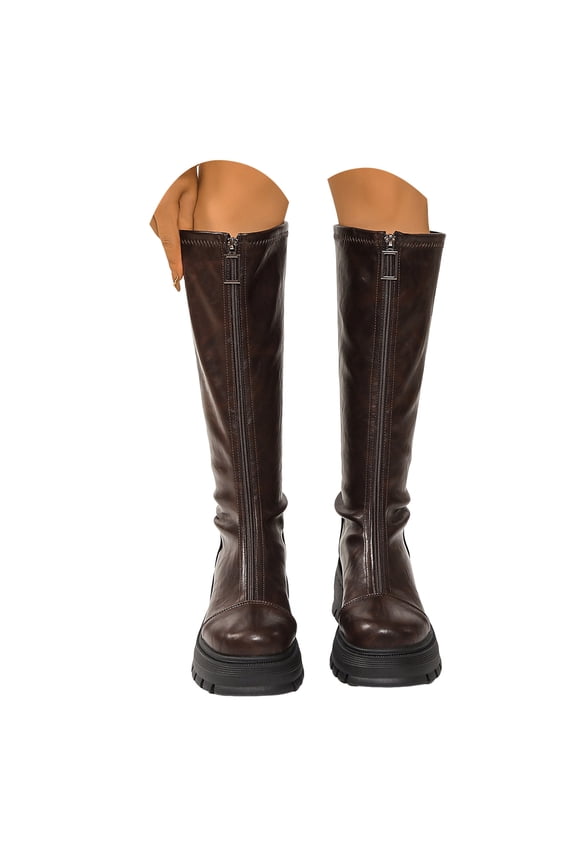 Women's Knee High Boots Fashion Platform Tall Riding Booties Comfortable Slip On Stretch Knee Length Boots