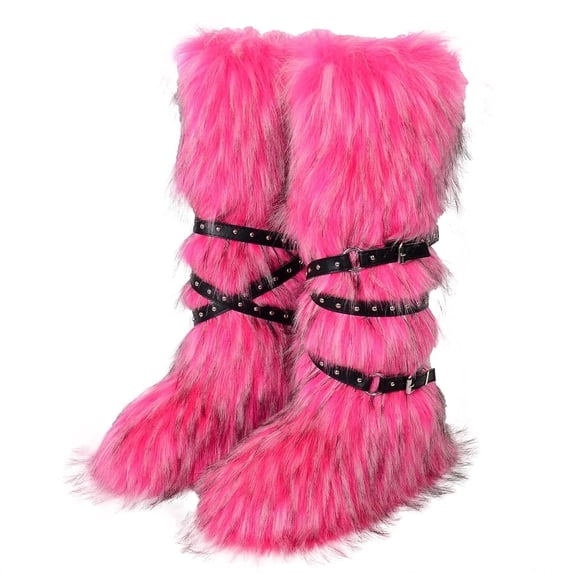 Women's Knee High Boots Faux Fur Lined Buckle Accent Flat Sole Warm Winter Shoes