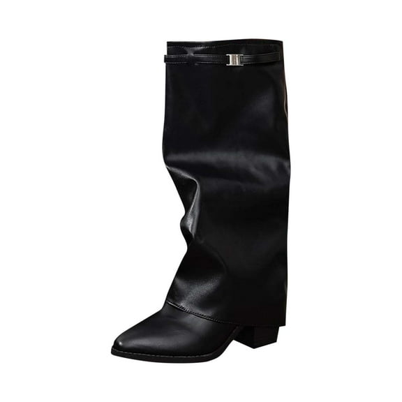 Women's Knee High Boots Fold Over Wide Calf Boots Square Toe Chunky Block High Heels Long Boots Long Boots Fashion Casual Pull On Slouchy Boots Comfortable Dress Fashion Tall Boots