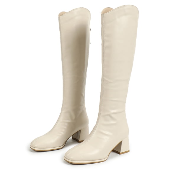 Women's Knee High Boots For Women Chunky Heel Square Toe Womens Heeled Side Zipper Tall Boots