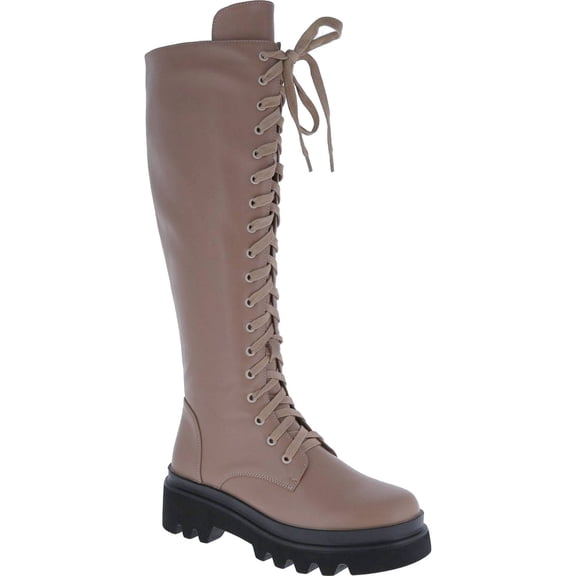 Women's Knee High Boots Lace Up Combat Boot Chunky Platform Lug Sole Side Zip Riding Boots