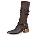 thumbnail image 1 of Women's Knee High Boots Metal Buckle Round Toe Side Zipper Chunky Heel Fashion Tall Boots for Fall, 1 of 5