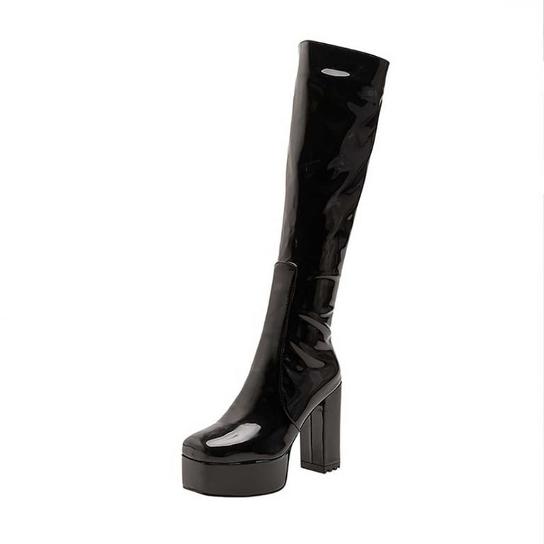 Women's Knee High Boots Platform Chunky Heel Zipper Over The Knee