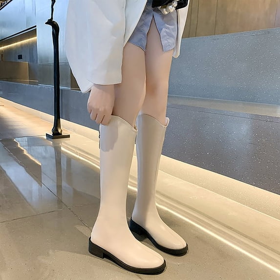 Women's Knee High Boots Round Toe Back Zipper On Comfortable Fashion Fall Winter Boot Beige 4.5