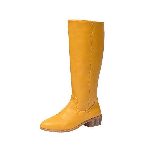 Women's Knee High Boots Round Toe Chunky Block Low Heel Long Boots for Women Wide Calf Fashion Casual Fall Winter Solid Color Boots