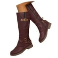 thumbnail image 1 of Women's Knee High Boots Round Toe Flat Retro Brown Tall Boots Side Zipper Fall Long Boots for Women, 1 of 9