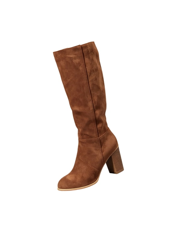 Women's Knee High Boots Side Zipper Chunky Heel Round Toe Faux Suede Block Heel Fall Winter Shoes Booties Versatile for Winter Casual Fashion