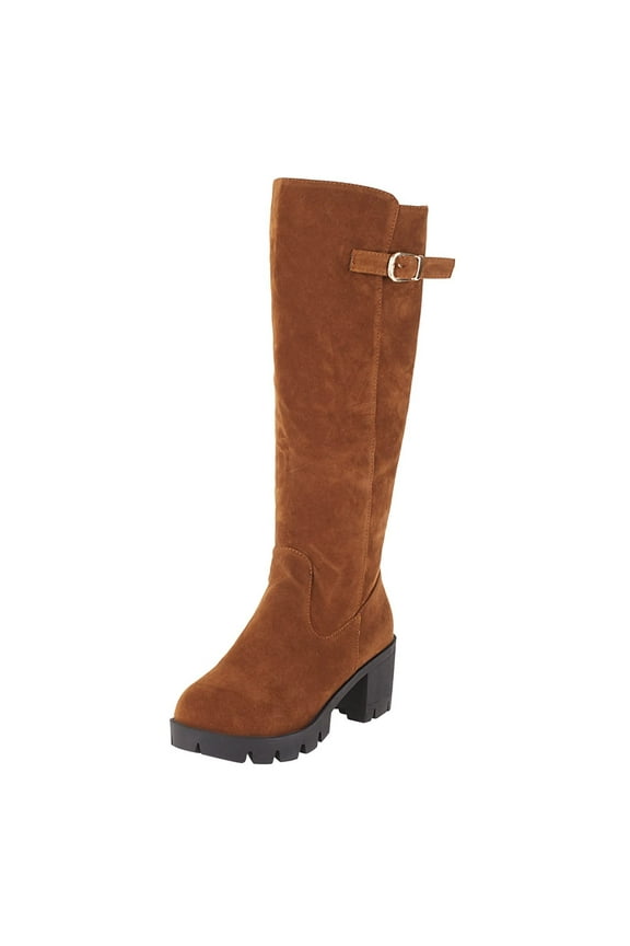 Women's Knee High Boots Suede Buckle Platform Chunky Heel Winter Warm Booties Fashion Comfortable Over The Knee Boots Brown 38