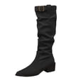 thumbnail image 1 of Women's Knee High Boots Suede Slouchy Pointed Toe Belt Buckle Chunky Heel Knight Boots, 1 of 8