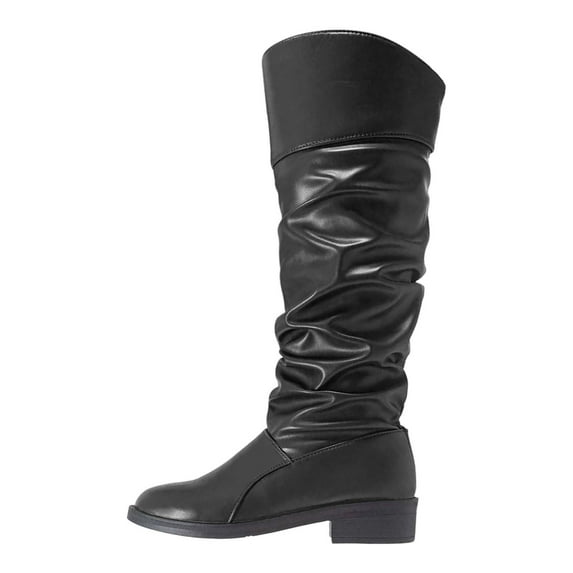 Women's Knee High Boots Tall Slouch Lace Up Boots Fall Boots Pull on,Color:Black,Size:8