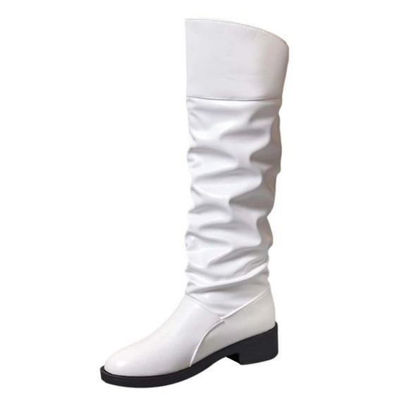 Women's Knee High Boots Tall Slouch Lace Up Boots Fall Boots Pull on,Color:White,Size:8