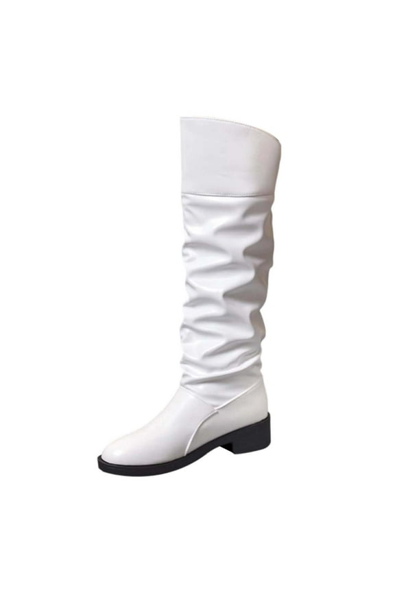 Women's Knee High Boots Tall Slouch Lace Up Boots Fall Boots Pull on,Color:White,Size:9