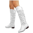thumbnail image 1 of Women's Knee High Boots Wide Calf Leather Slouchy Boots Low Heel Pull On Round Toe Winter Work Boot, 1 of 7