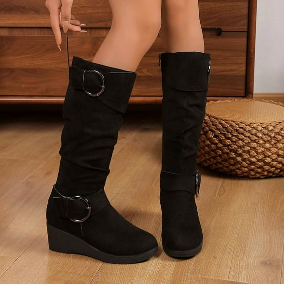 Women's Knee High Boots Wide Calf Platform Tall Boot Round Toe Fall Winter Boots