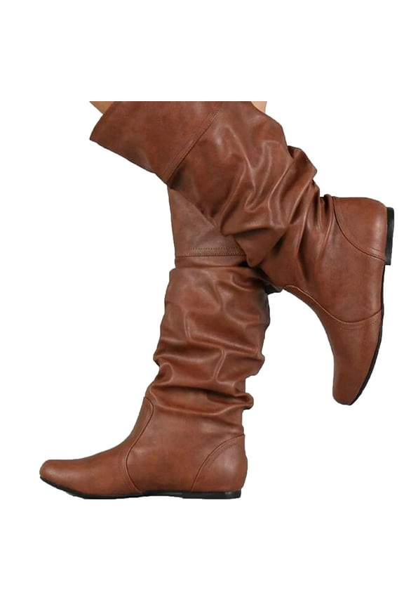 Women's Knee High Boots Winter Comfy Slip On Riding Boots Ladies Thigh High Flat Wide Mid Calf Boots