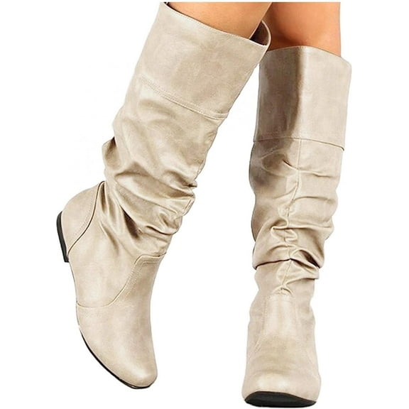 Women's Knee High Boots Winter Comfy Slip On Riding Boots Ladies Thigh High Flat Wide Mid Calf Boots