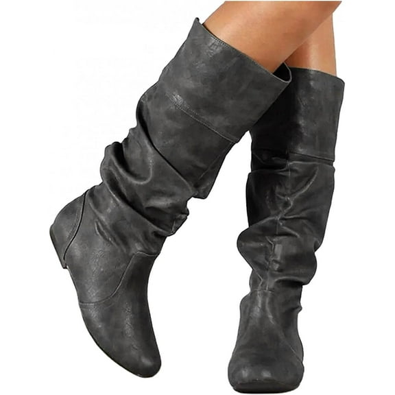 Women's Knee High Boots Winter Comfy Slip On Riding Boots Ladies Thigh High Flat Wide Mid Calf Boots