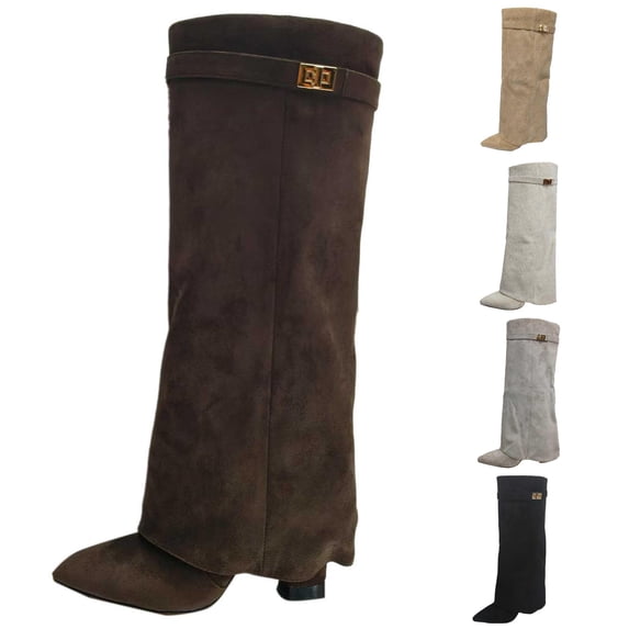 Women's Knee High Boots with Adjustable Buckle Strap Comfortable Heel for Fall Winter