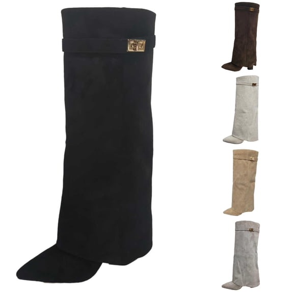 Women's Knee High Boots with Adjustable Buckle Strap Comfortable Heel for Fall Winter