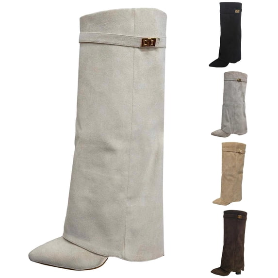 Women's Knee High Boots with Adjustable Buckle Strap Comfortable Heel for Fall Winter