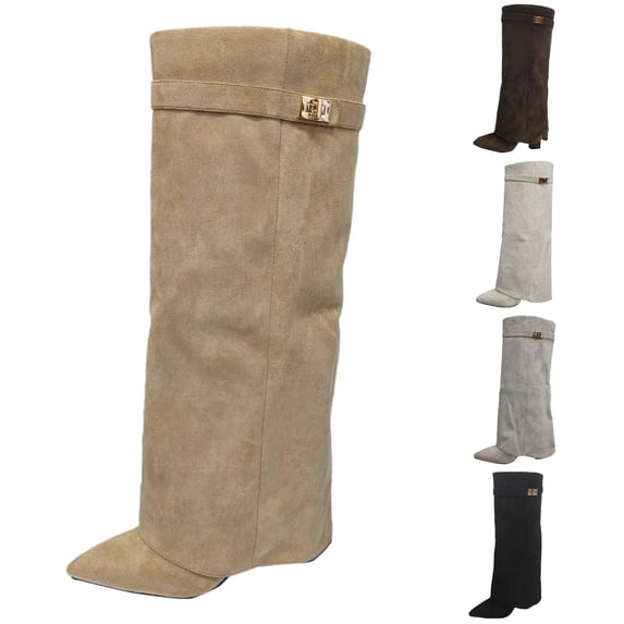 Women's Knee High Boots with Adjustable Buckle Strap Comfortable Heel for Fall Winter