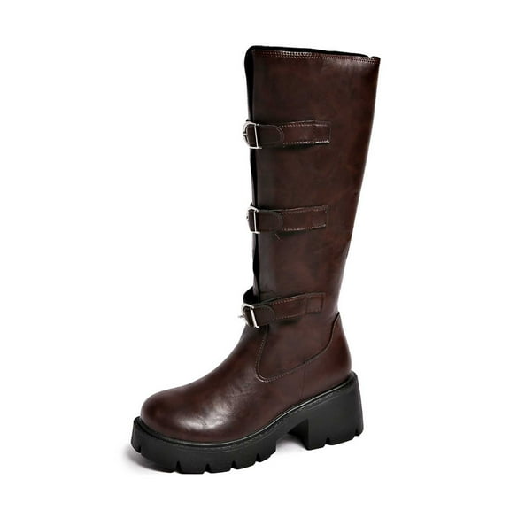 Women's Knee High Boots with Buckle Detail Riding Design and Heel for Comfortable Footwear