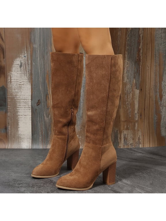 Women's Knee High Boots with Pointed Toe & Chunky Mid Heel, Perfect for autumn and winter