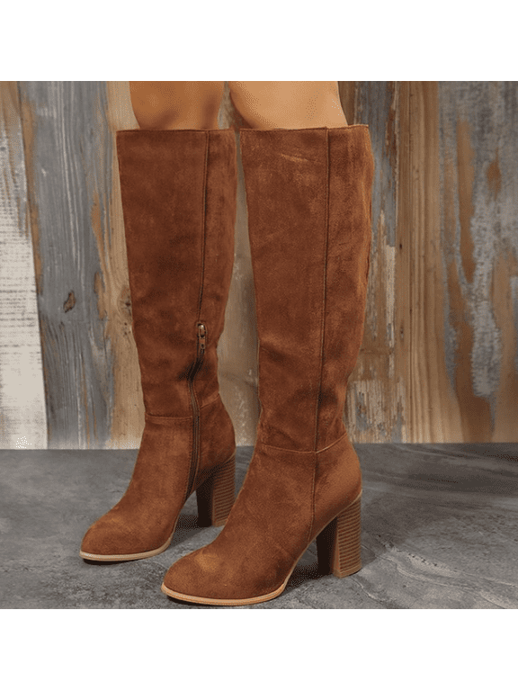 Women's Knee High Boots with Pointed Toe & Chunky Mid Heel, Perfect for autumn and winter