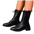 thumbnail image 1 of Women's Knee High Boots with Side Zipper Fashion Buckle Straps Lace up Combat Boots Non Slip Motorcycle Shoes Black Size 6, 1 of 6