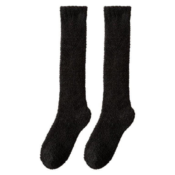Women's Knee High Fuzzy Socks Fleece Winter Warm Thermal Socks Black by Hontri