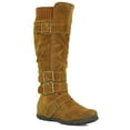 thumbnail image 1 of Women's Knee High Mid Calf Boots Ruched Suede Slouch Knitted Calf Buckles (Elma-02, Tan 10), 1 of 4