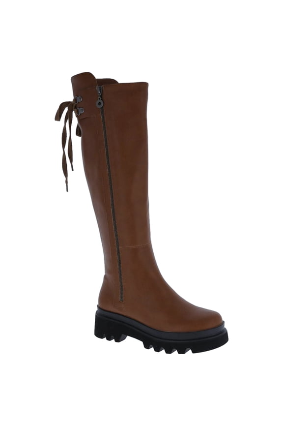 Women's Knee High Platform Boots Chunky Lug Sole Round Toe Side Zippers Riding Boot