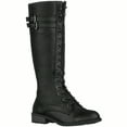 thumbnail image 1 of Women's Knee High Riding Boot Lace Up Boot Fashionable Buckle Wide Calf Knee High Combat Boot, 1 of 5