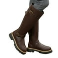 thumbnail image 1 of Women's Knee High Riding Boots Chunky Lug Sole Trendy Buckle Strap Waterproof Leather Zipper Tall Motorcycle Booties, 1 of 7