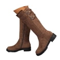 thumbnail image 1 of Women's Knee High Riding Boots Round Toe Low Heel Tall Boots Leather Suede Pull On Long Booties with Buckle, 1 of 9