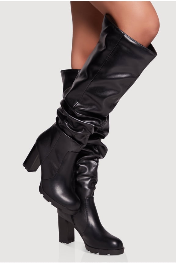 Women's Knee High Round Toe Block Heel Slouch Boots