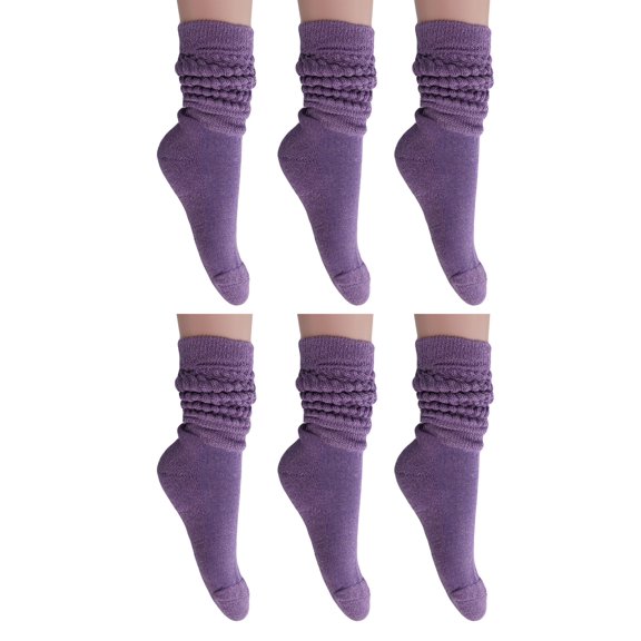 Women's Knee High Slouch Socks, Extra Long Cotton Blend Pack (6 Pairs), Fits Shoe Sizes 5-10, Vintage Style for Casual Wear & Layering
