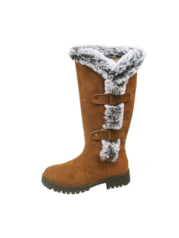 Women's Knee High Snow Boots Faux furry Lined Round Toe Low Heel Winter Warm Boots